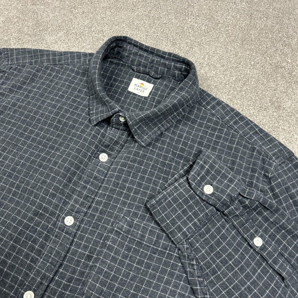 Marine Layer Flannel Shirt Mens L/XL Large Gray Check LS Button Up Pocket Cotton